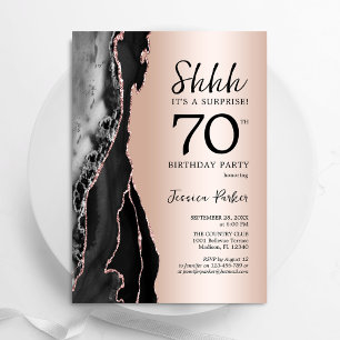 Rose Gold Black Agate Surprise 70th Birthday Invitation