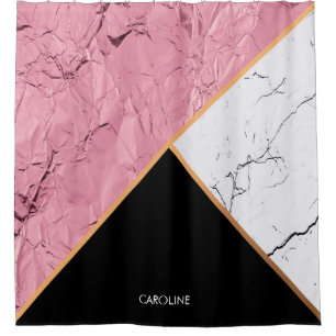 Rose Gold Black and White Marble Pattern