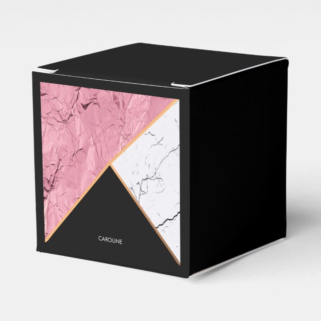 Rose Gold Black and White Marble Pattern Favor Box (Front Side)