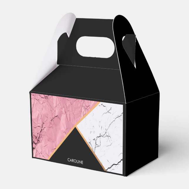 Rose Gold Black and White Marble Pattern Favor Box (Front Side)