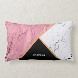 Rose Gold Black and White Marble Pattern Lumbar Pillow