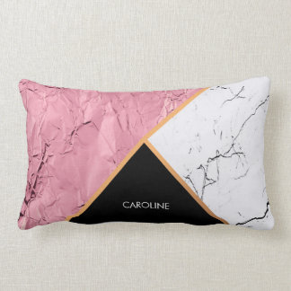 Rose Gold Black and White Marble Pattern Lumbar Pillow