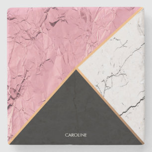 Rose Gold Black and White Marble Pattern Stone Coaster
