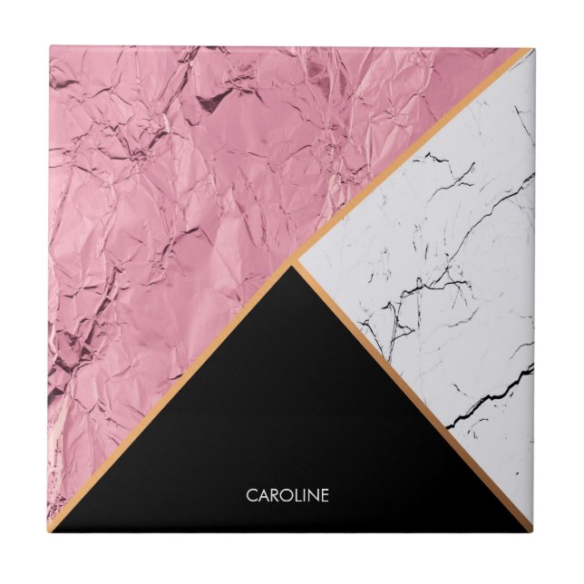 Rose Gold Black and White Marble Pattern Tile (Front)