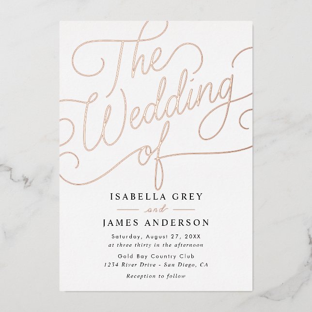 Rose Gold Black Calligraphy Script Wedding  (Front)
