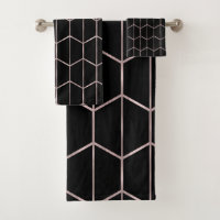 Rose Gold & Black Chic Hexagon Geometric Glam 