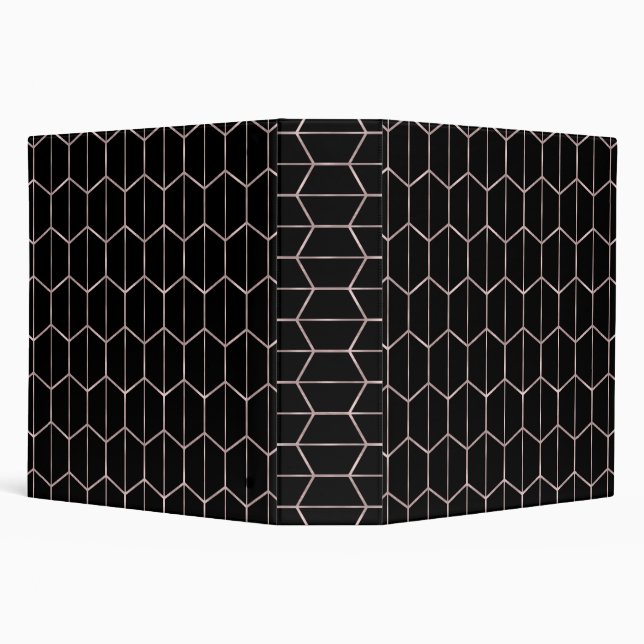 Rose Gold & Black Chic Hexagon Geometric Glam Binder (Background)