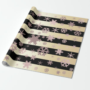 Rose Gold & Black Christmas Snowflake Pattern Wrapping Paper