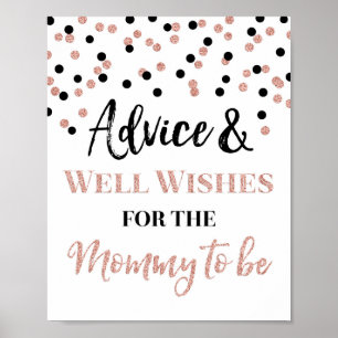 Rose Gold Black Confetti Advice for Mom to be Sign