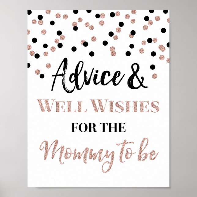 Rose Gold Black Confetti Advice for Mom to be Sign (Front)