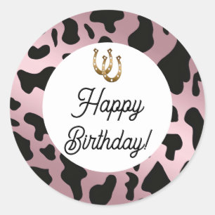 Rose Gold & Black Cow Spots Birthday Classic Round Sticker