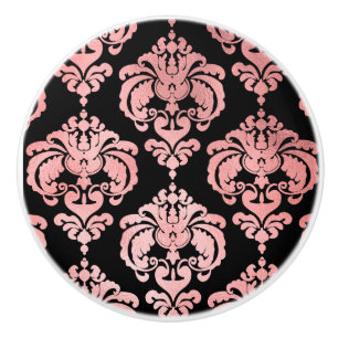 Rose Gold & Black Damask Elegant Bedroom Dresser Ceramic Knob