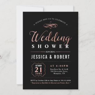 Rose Gold & Black Elegant Couples Wedding Shower Invitation