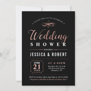 Rose Gold & Black   Elegant Couples Wedding Shower Invitation