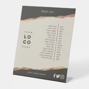 Rose gold black elegant modern girly price list pedestal sign