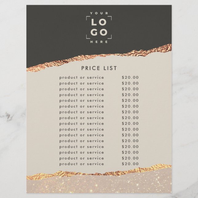 Rose gold black elegant modern girly price QR code Flyer (Front)