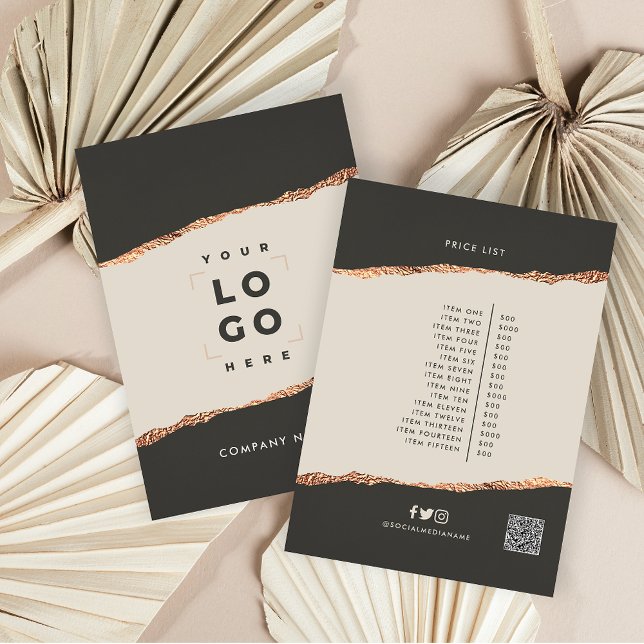 Rose gold black elegant modern girly price QR code Invitation (Creator Uploaded)