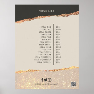 Rose gold black elegant modern girly price QR code Poster
