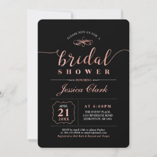 Rose Gold & Black   Elegant Wedding Bridal Shower Invitation