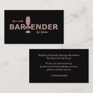 Rose Gold & Black Event Bartender Carte de visite