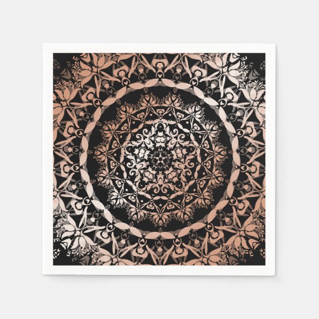Rose Gold  Black Floral  Mandala Napkin (Front)