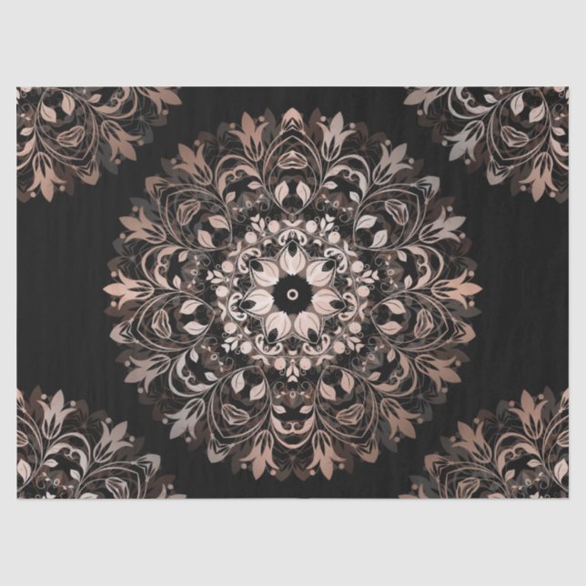Rose Gold Black Floral Mandala Tissue Paper (Front)