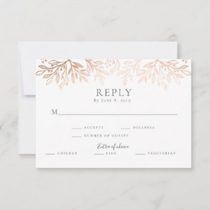 Rose Gold Black Floral Rustic Typography Wedding RSVP Card