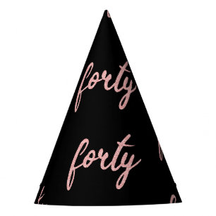Rose Gold Black "Forty" 40 Birthday Party Glitter Hat
