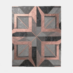 Rose Gold Black Geometric Marble Fleece Blanket