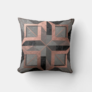 Rose Gold Black Geometric Marble Throw Pillow