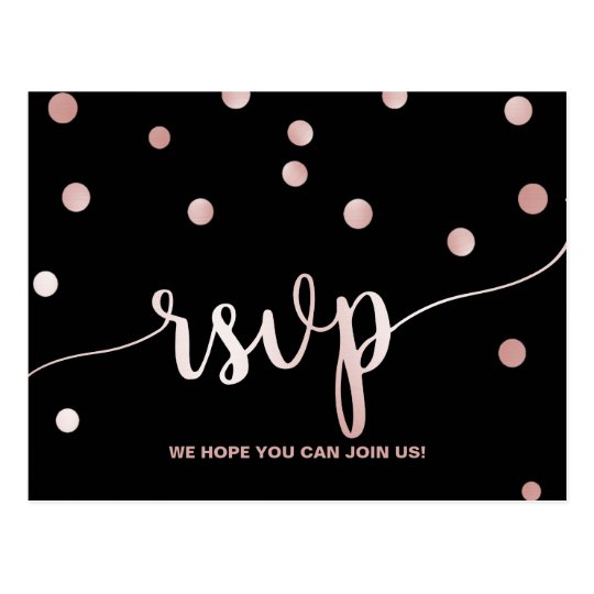 Rose Gold & Black | Glam Confetti Menu Choice RSVP Postcard