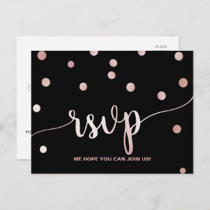 Rose Gold & Black Glam Confetti Song Request RSVP Invitation Postcard