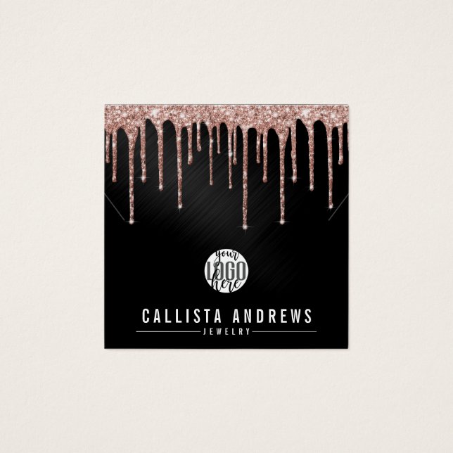 Rose Gold Black Glitter Drip Logo Necklace Display (Front)