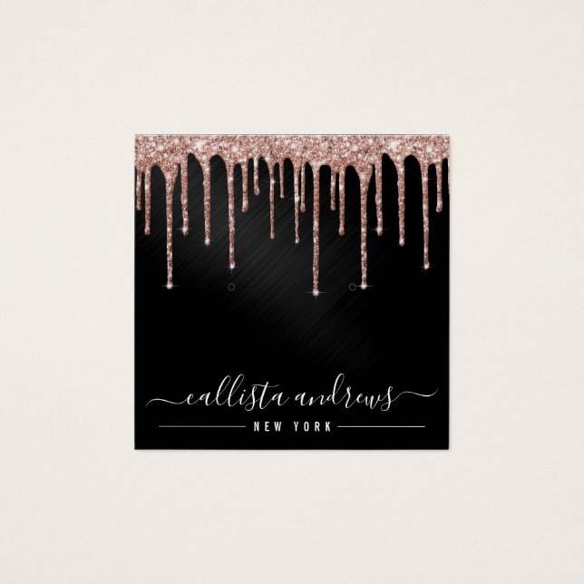 Rose Gold Black Glitter Drips Earring Display Card (Front)