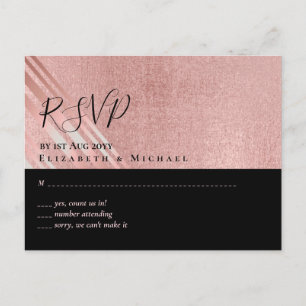 Rose Gold Black Glitter Foil Look WEDDING RSVP Postcard