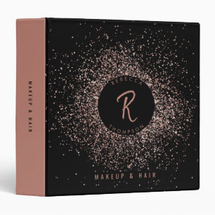 Rose Gold & Black Glitter Monogram Makeup Artist Binder