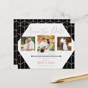 Rose Gold Black Hexagon Geometric Save the Date