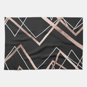 Rose Gold Black Linear Triangle Abstract Pattern Kitchen Towel