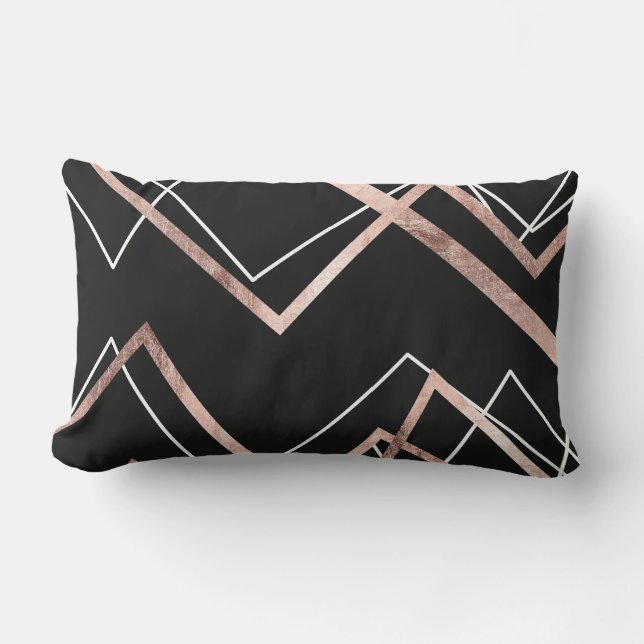 Rose Gold Black Linear Triangle Abstract Pattern Lumbar Pillow (Front)