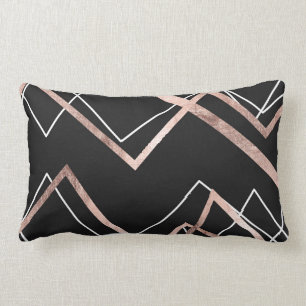 Rose Gold Black Linear Triangle Abstract Pattern Lumbar Pillow