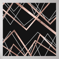 Rose Gold Black Linear Triangle Abstract Pattern