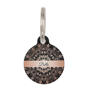 Rose Gold Black Mandala Dog´s Name Your Address Pet Tag