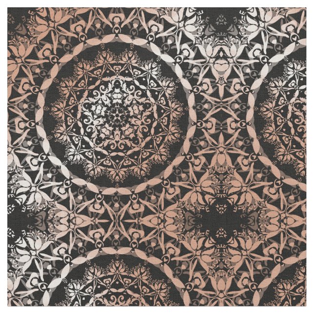 Rose Gold Black Mandala Pattern Fabric (Close Up)