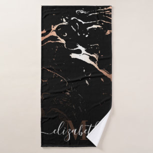 Rose Gold Black Marble Bath Towel Set