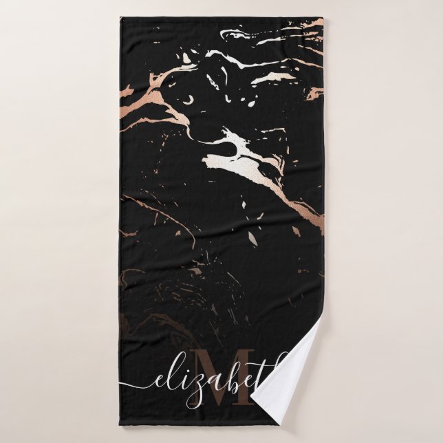 Rose Gold Black Marble Bath Towel Set (Bath Towel)