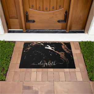Rose Gold Black Marble Doormat