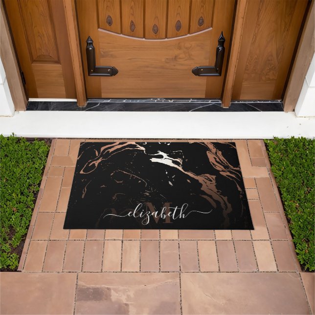 Rose Gold Black Marble Doormat (Outdoor)