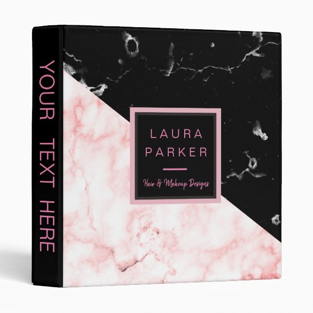 Rose Gold  Black Marble Girly Trendy Binder (Front/Spine)