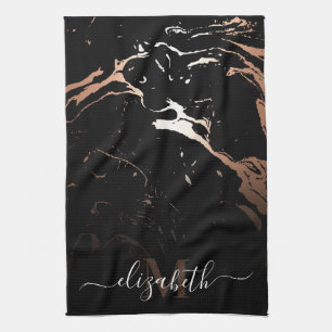 Rose Gold Black Marble Kitchen Towel