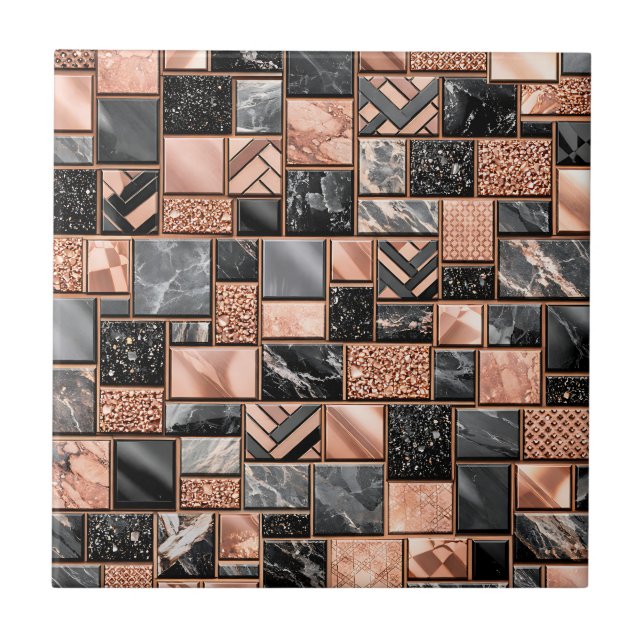 Rose Gold Black Marble Mosaic Tile (Front)